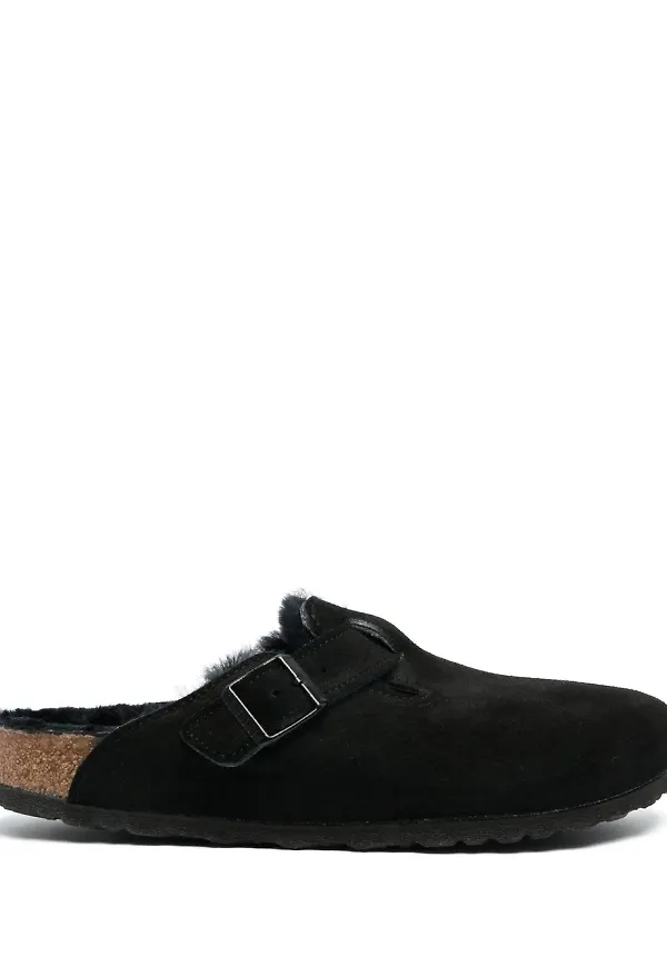 Birkenstock Boston fårskinnstofflor - Svart