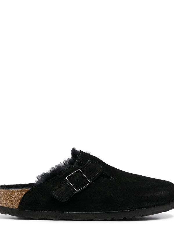 Birkenstock Boston fårskinnstofflor - Svart