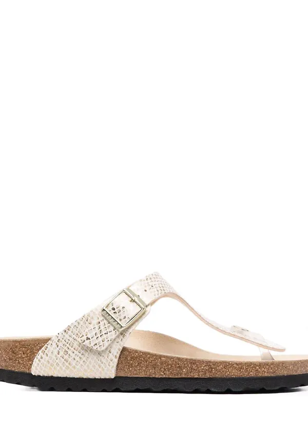 Birkenstock Gizeh sandaler med ormskinnsmönstrad effekt och T-fast form - Guldfärgad