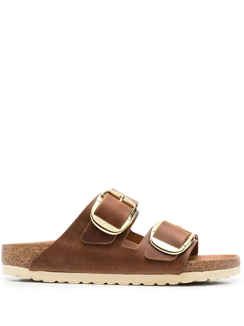 Birkenstock lädersandaler med dubbla remmar - Brun