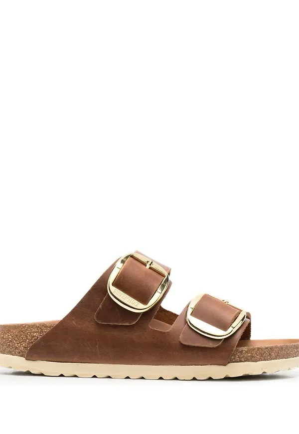 Birkenstock lädersandaler med dubbla remmar - Brun