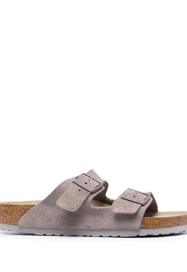 Birkenstock lädersandaler med dubbla remmar - Grå