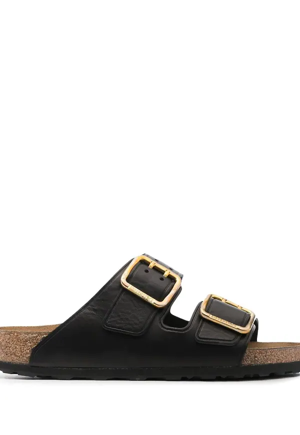 Birkenstock lädersandaler med dubbla remmar - Svart