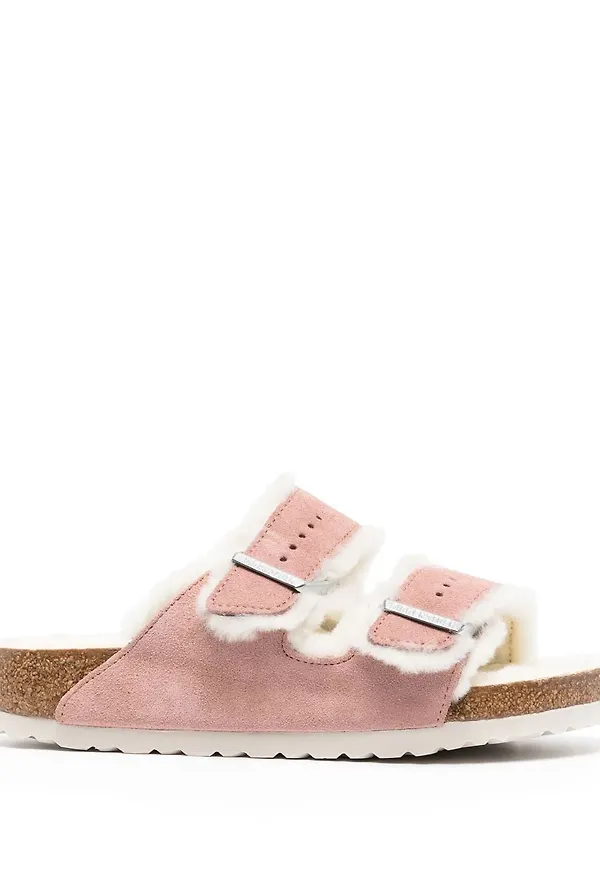 Birkenstock tofflor med fårskinnskant - Rosa