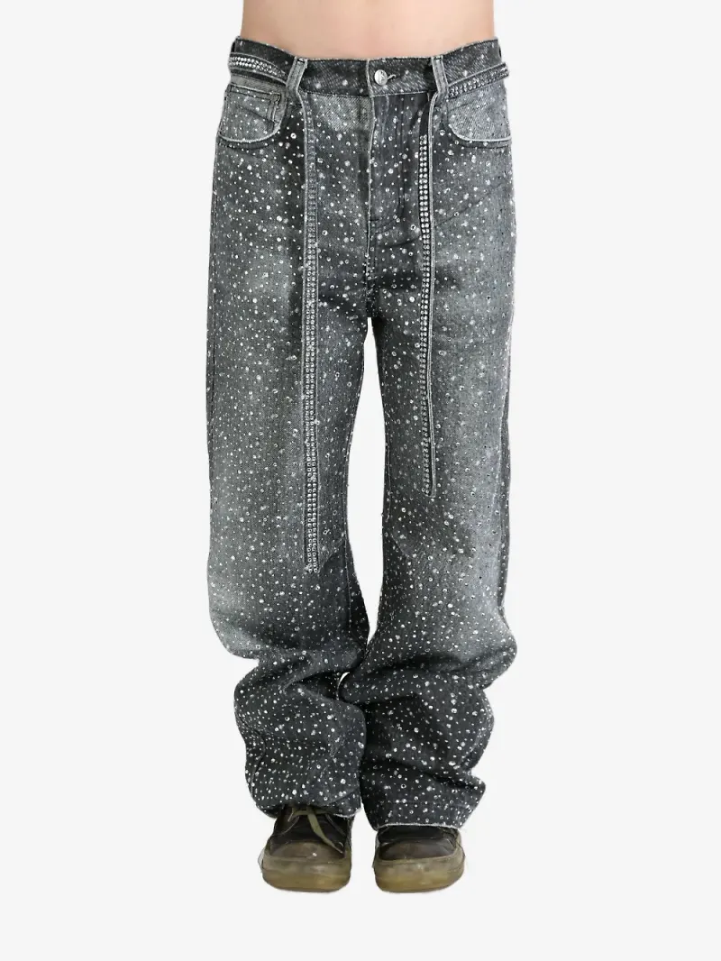 BIRTH OF ROYAL CHILD crystal-embellished washed loose-fit jeans - Svart