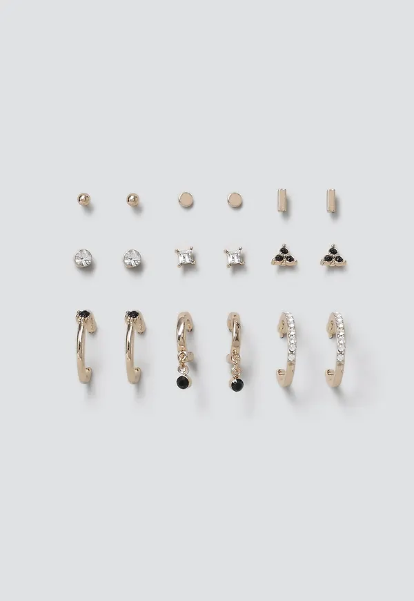 Black and Gold 9 Piece Earring Pack