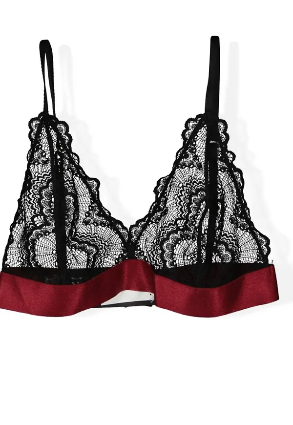 Black Bralette with Wine Red Bottom