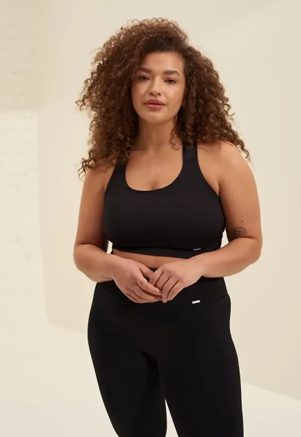 Black High Support Ribbed Bra