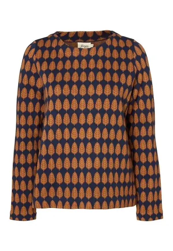 Bladmönstrad Jumper I Bomull - Delilah Blue