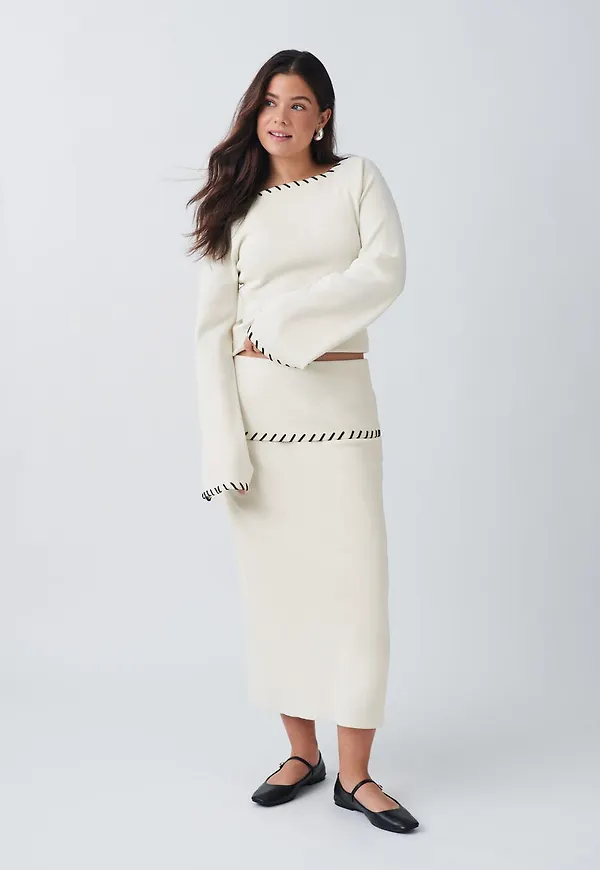 Blanket stitch knit skirt