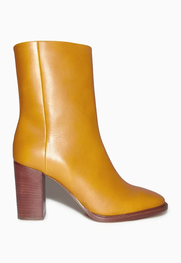 BLOCK-HEEL LEATHER ANKLE BOOTS