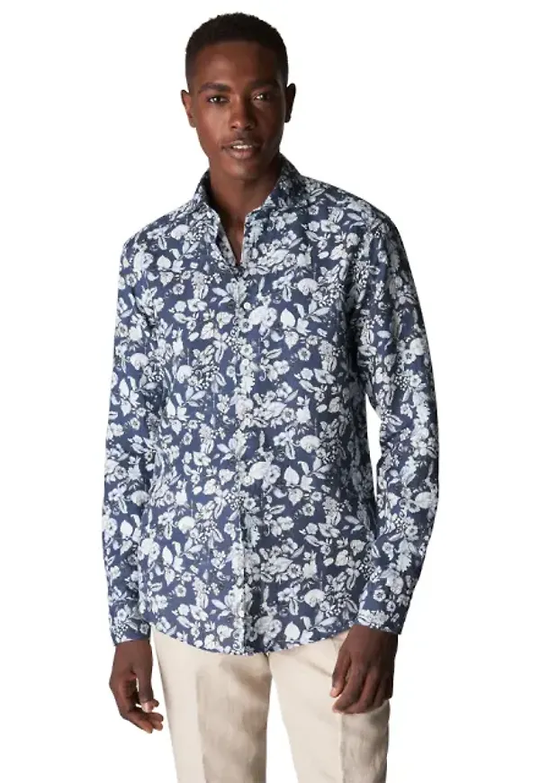Blommig Linneskjorta Slim Fit
