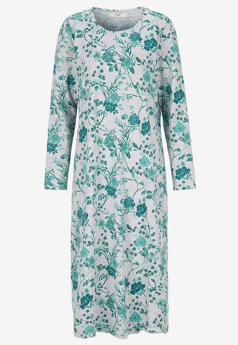 Blommigt nattlinne med långa ärmar