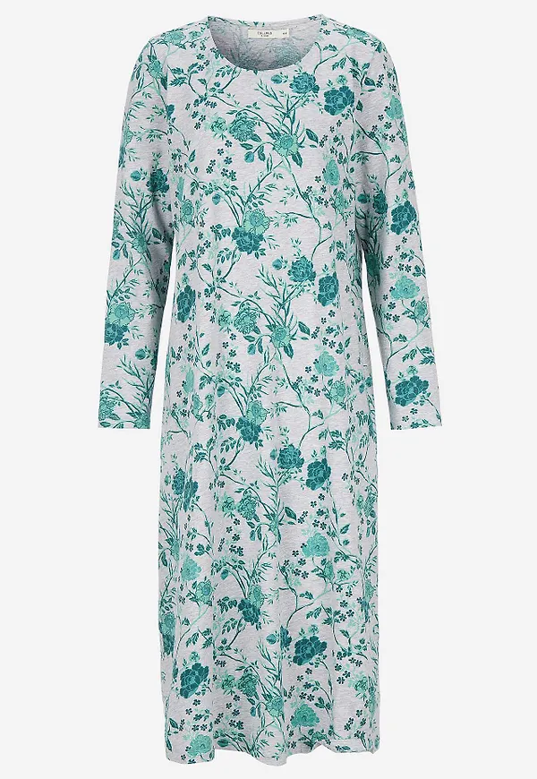 Blommigt nattlinne med långa ärmar