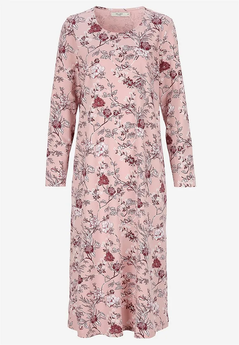 Blommigt nattlinne med långa ärmar