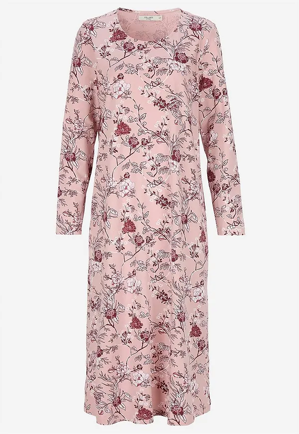 Blommigt nattlinne med långa ärmar