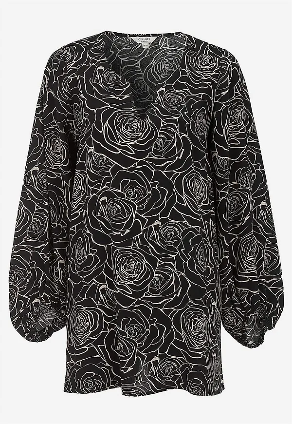 Blommönstrad blus i viskos