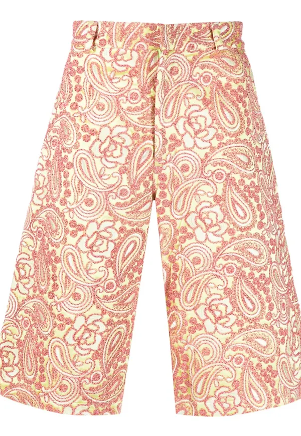 BLUEMARBLE knälånga shorts med blomsterbrodyr - Grön