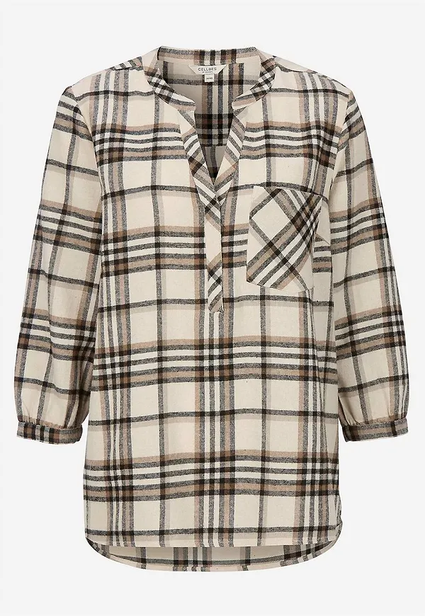 Blus i flanell med bröstficka