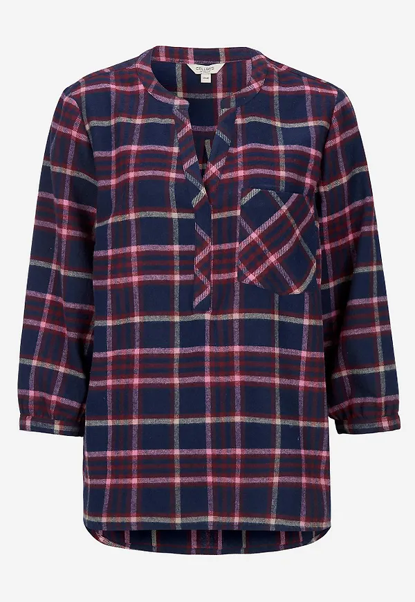 Blus i flanell med bröstficka