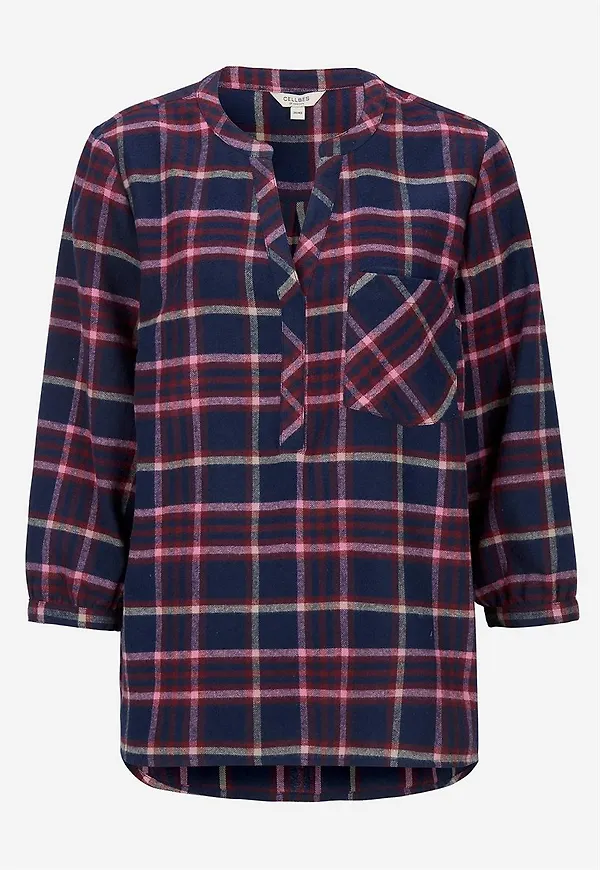 Blus i flanell med bröstficka