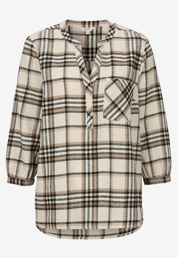Blus i flanell med bröstficka