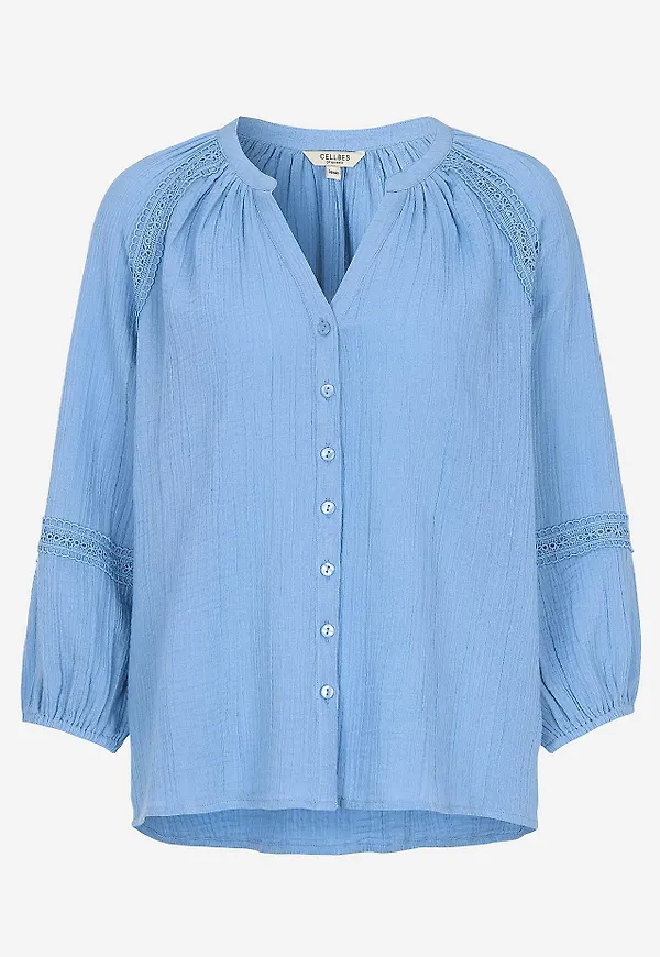 Blus i krinklad bomull