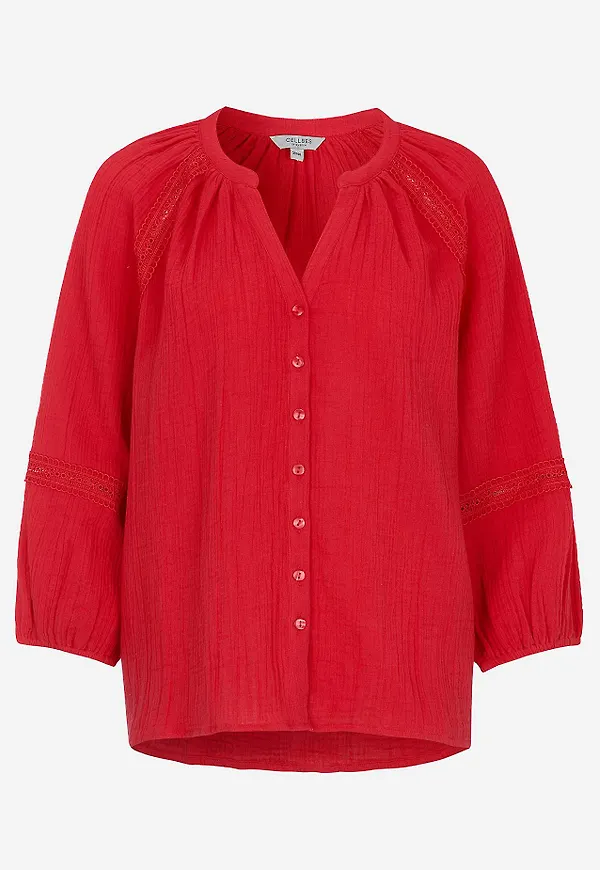 Blus i krinklad bomull