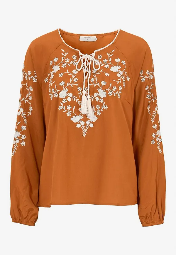 Blus med dekorativt broderi Lumsak