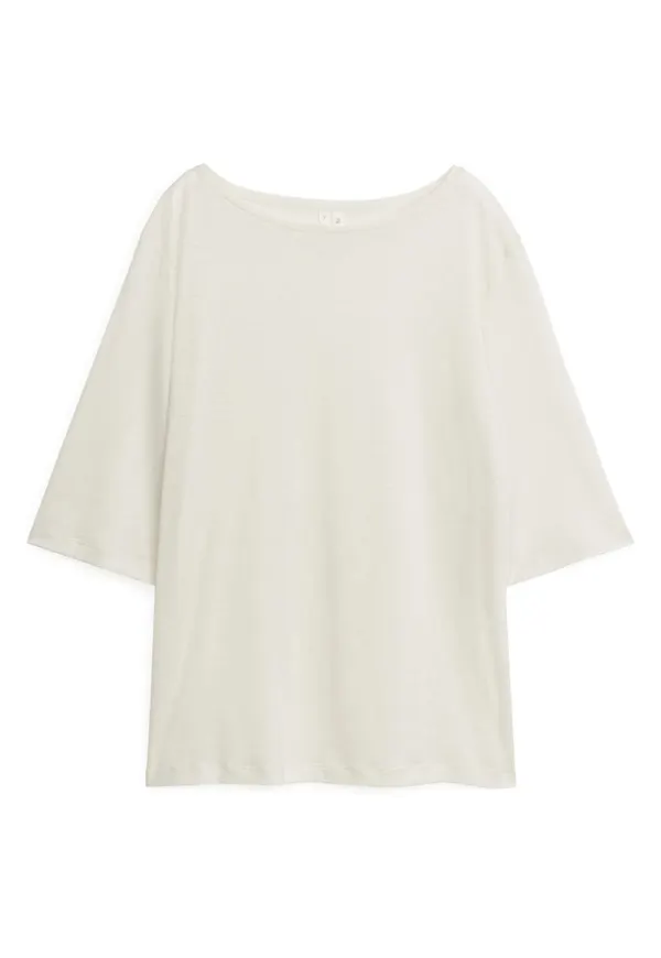 Boat Neck Lyocell T-shirt - Beige
