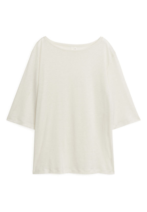 Boat Neck Lyocell T-shirt - Beige