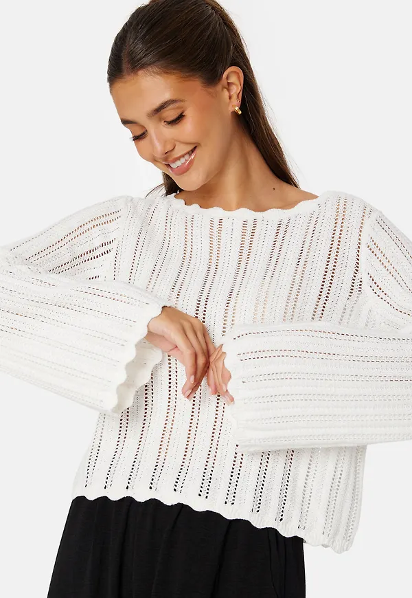 Boat Neck Structure Knitted Sweater