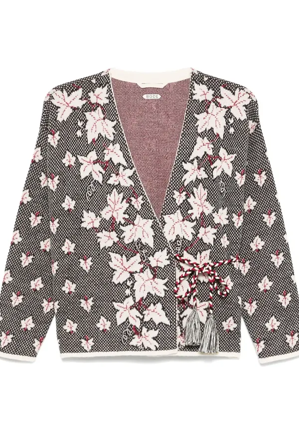 BODE kofta med lönnlöv i jacquard - Svart