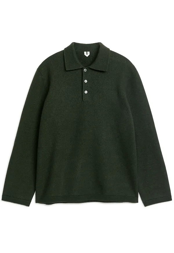 Boiled Wool Polo Shirt - Green