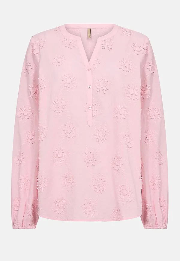 Bomullsblus med blomapplikationer