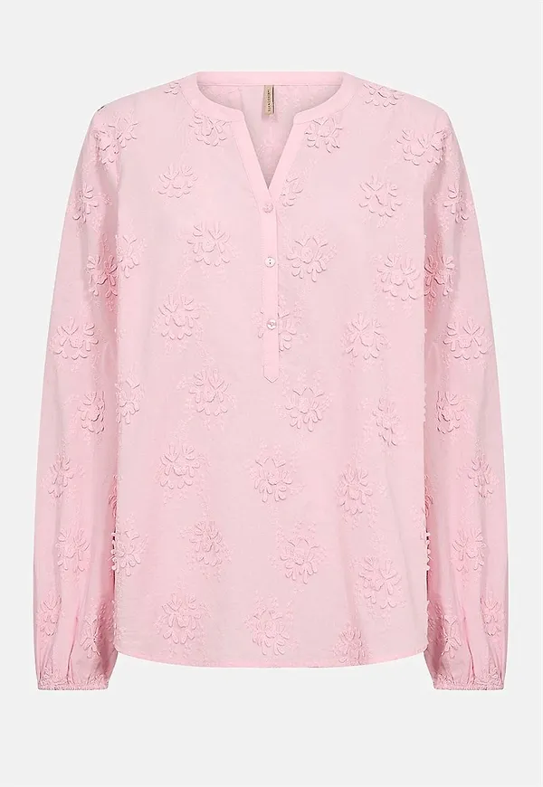 Bomullsblus med blomapplikationer