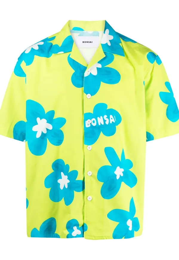 Bonsai blommig skjorta - Grön