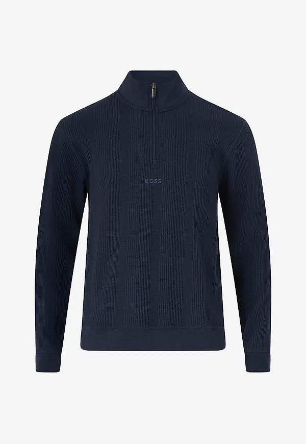 BOSS - Sweatshirt Structure 1/4 Zip - Blå