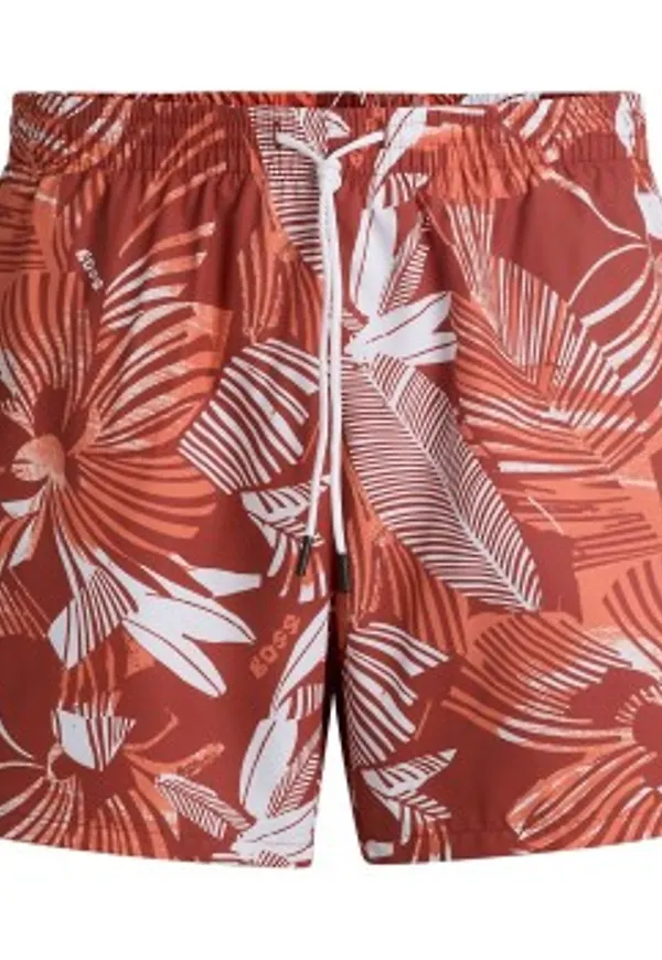 BOSS Badbyxor Piranha Swim Shorts Orange mönstrad polyester Large Herr
