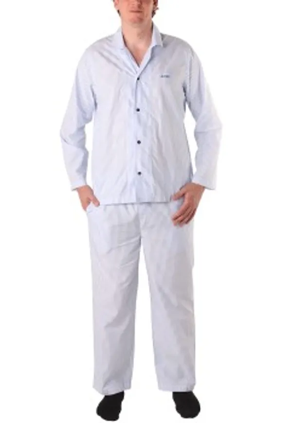 BOSS Cotton Stripe Long Pyjama Blå/Vit bomull Medium Herr