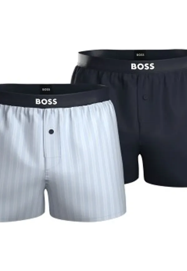 BOSS Kalsonger 2P Woven Boxer Shorts With Fly Marin/Blå bomull Large Herr