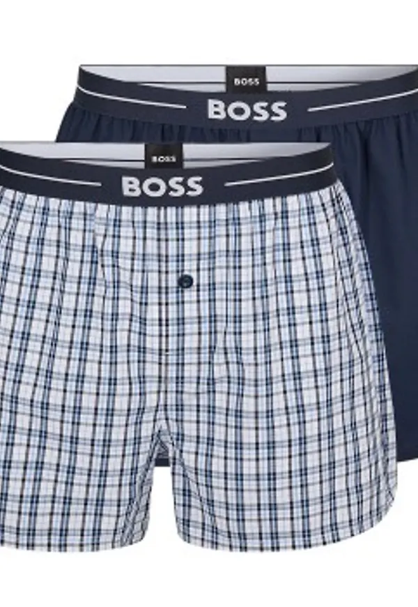 BOSS Kalsonger 2P Woven Boxer Shorts With Fly Mörkblå bomull Medium Herr
