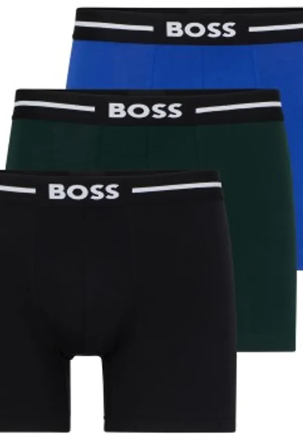 BOSS Kalsonger 3P Solid Cotton Bold Boxer Svart/Blå bomull Small Herr