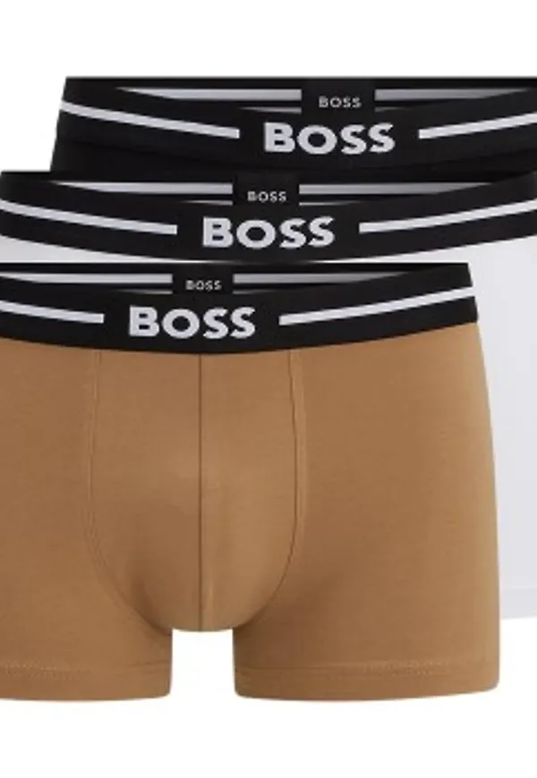 BOSS Kalsonger 3P Trunk Bold Svart/brun bomull Medium Herr