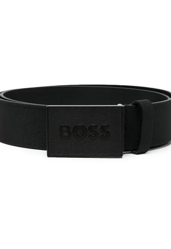 BOSS läderbälte med logotypplakett - Svart
