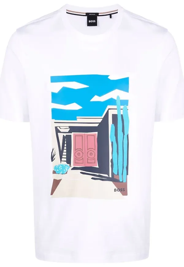 BOSS t-shirt med grafiskt tryck - Vit
