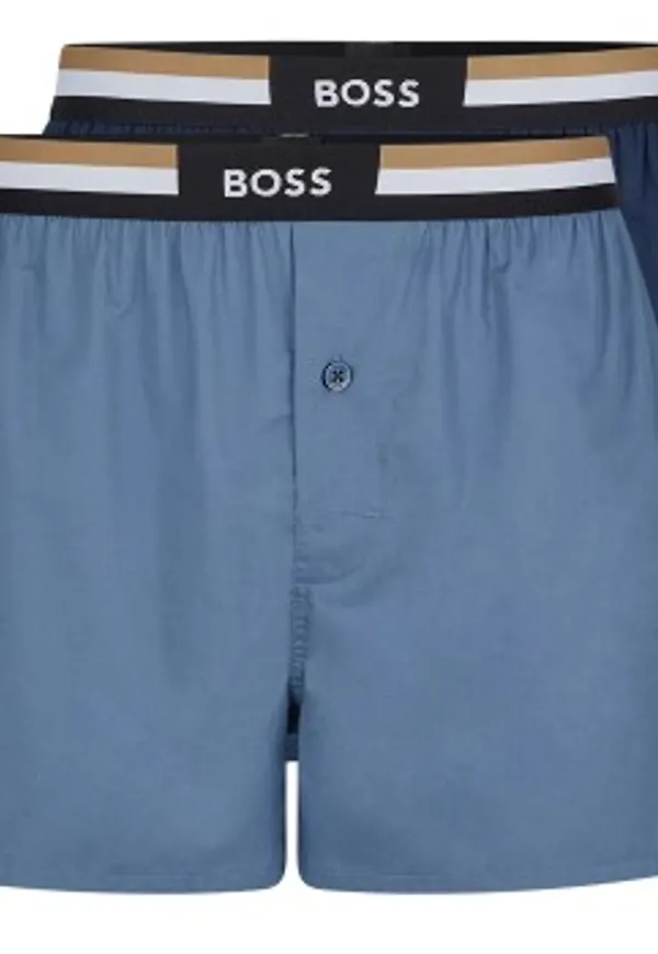 BOSS Kalsonger 2P Woven Boxer Shorts With Fly Blå/Ljusblå bomull Medium Herr