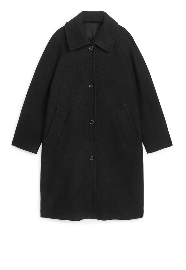 Bouclé Wool Coat - Black