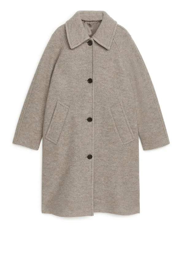 Bouclé Wool Coat - Brown