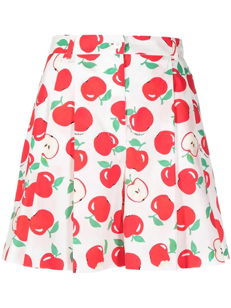 Boutique Moschino plisserade shorts med äppeltryck - Vit